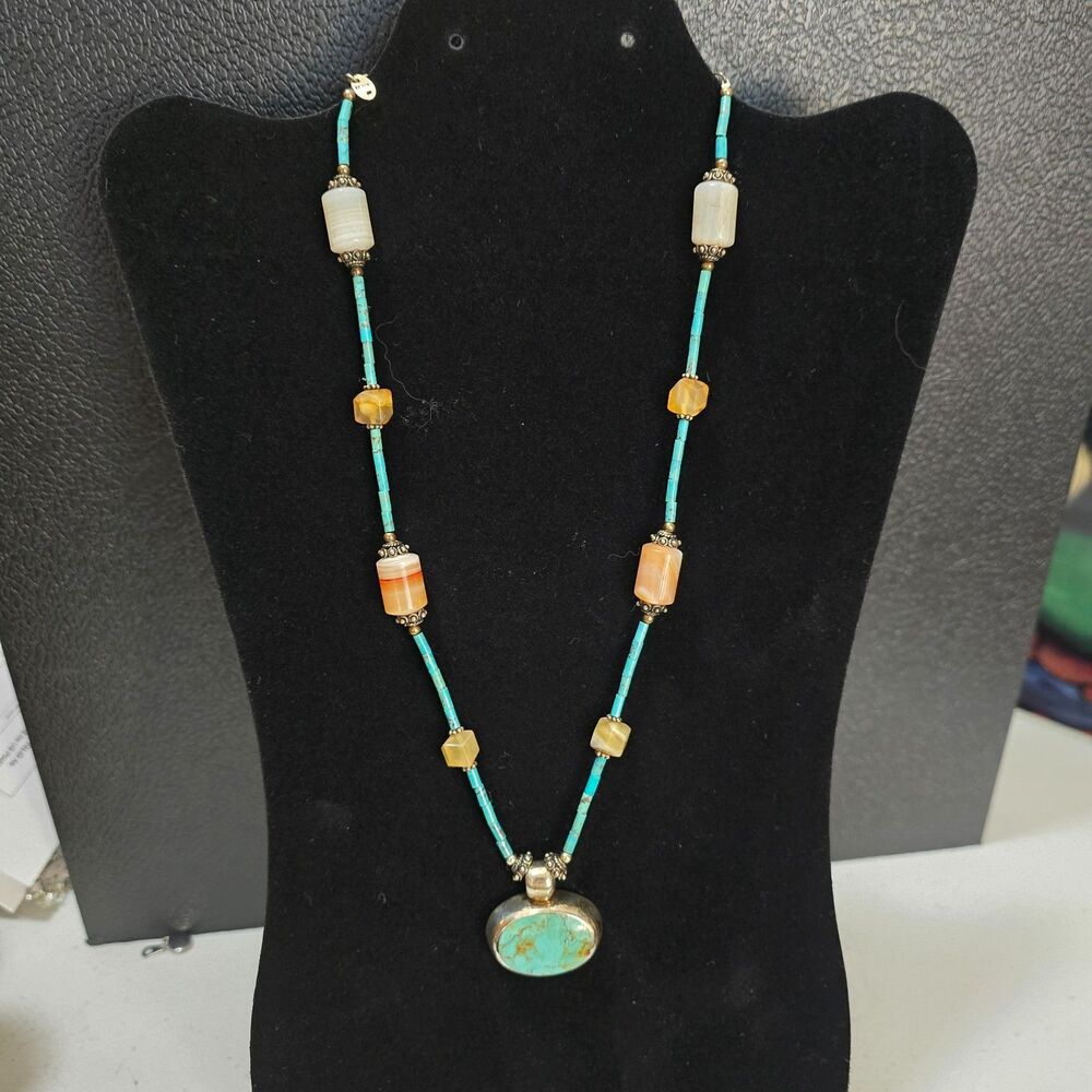 Turquoise Pendant Necklace with Carnelian Beads